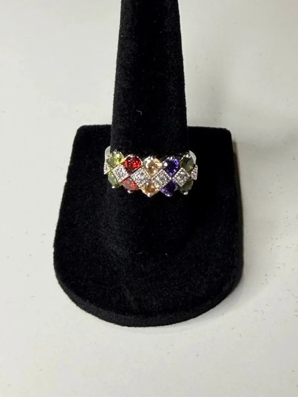 Sterling Silver Multicolor Cubic Zirconia Harlequin Cluster Ring Size 7
